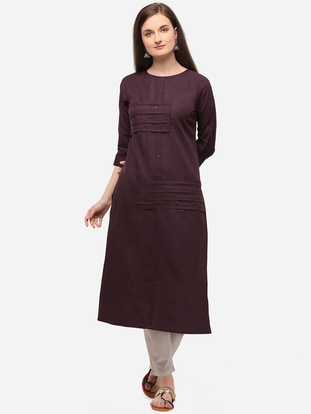 

SheWill Women Purple Solid Kurta