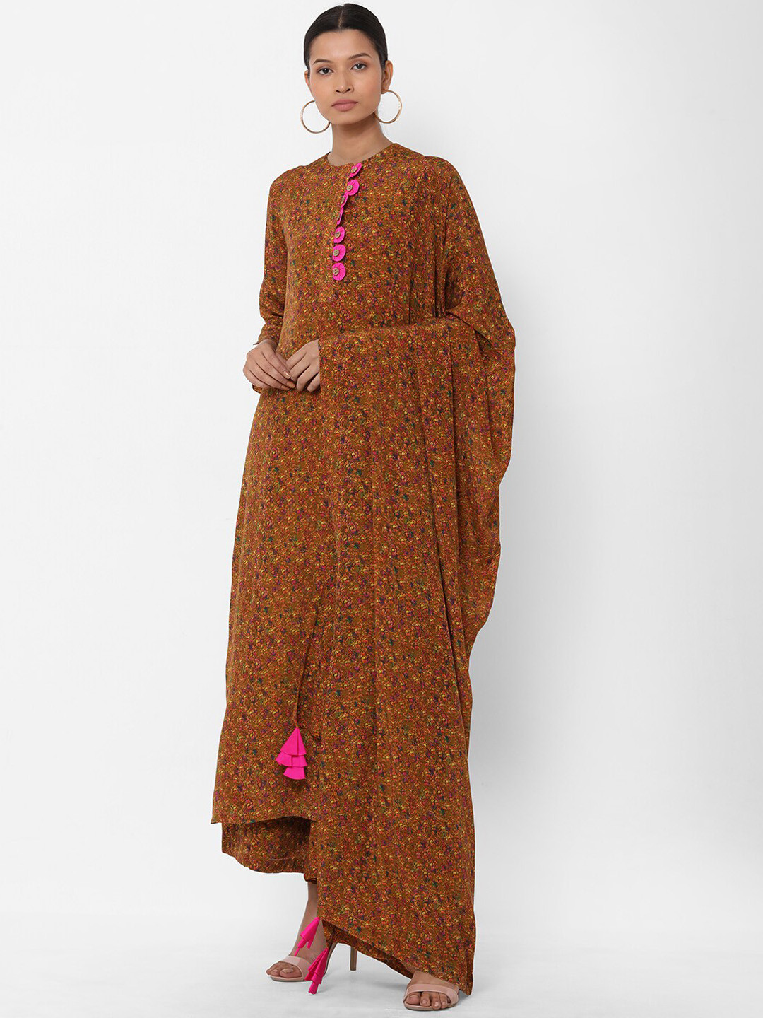 

Masaba Women Mustard Yellow Printed Kurta with Palazzos & Dupatta