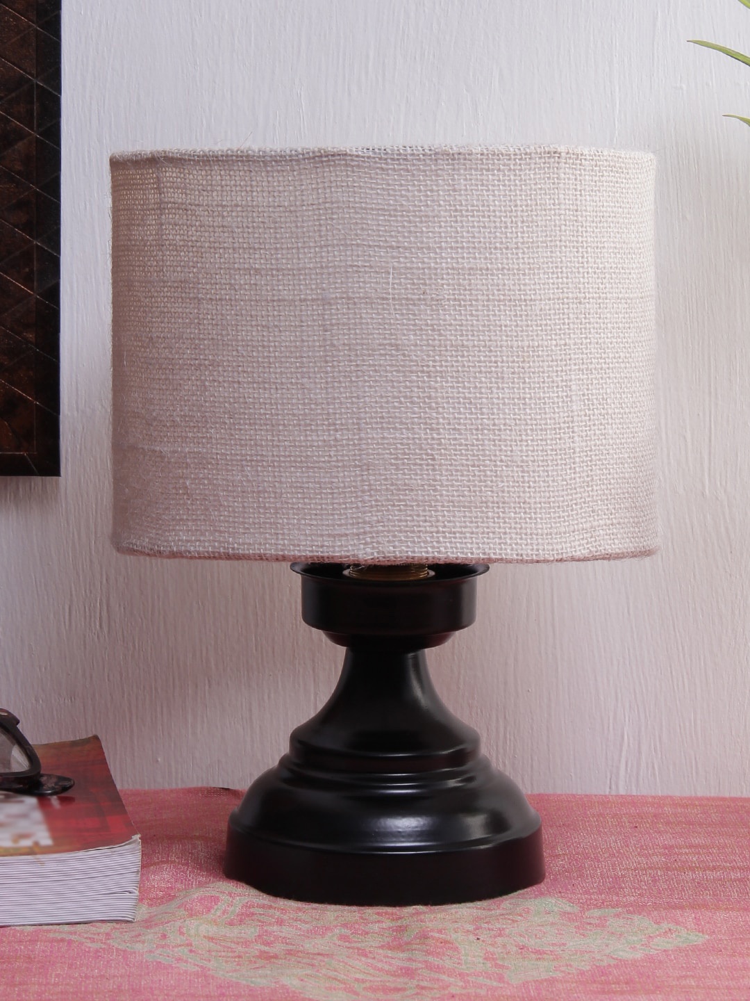 

Devansh White & Black Solid Traditional Table Lamp with Shade