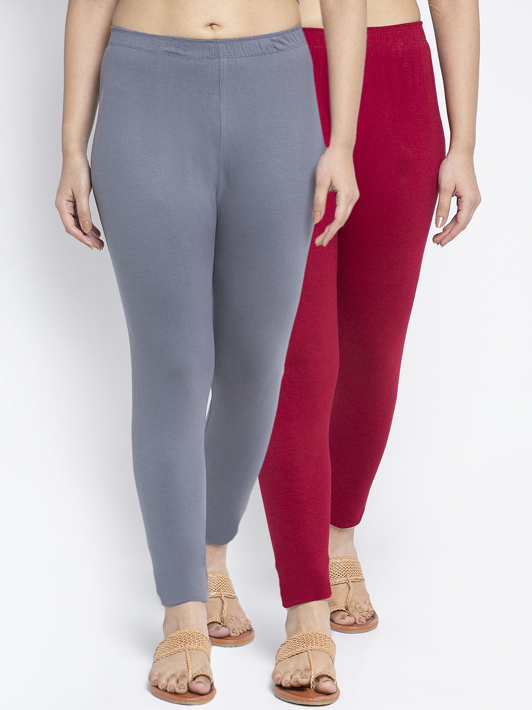 GRACIT Women Pack Of 2 Solid Ankle-Length Leggings, Grey