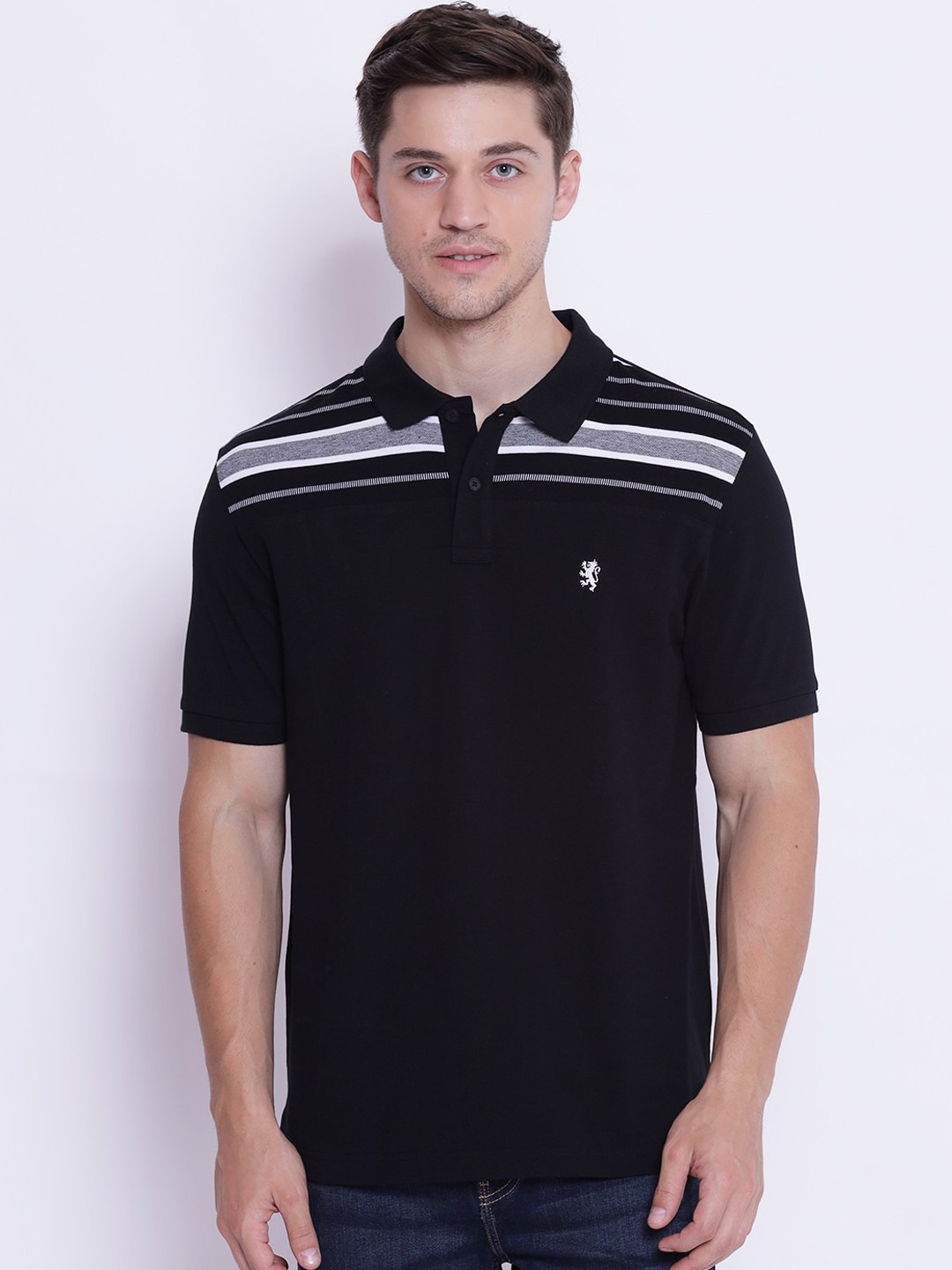 

Red Tape Men Black & White Striped Polo Collar T-shirt