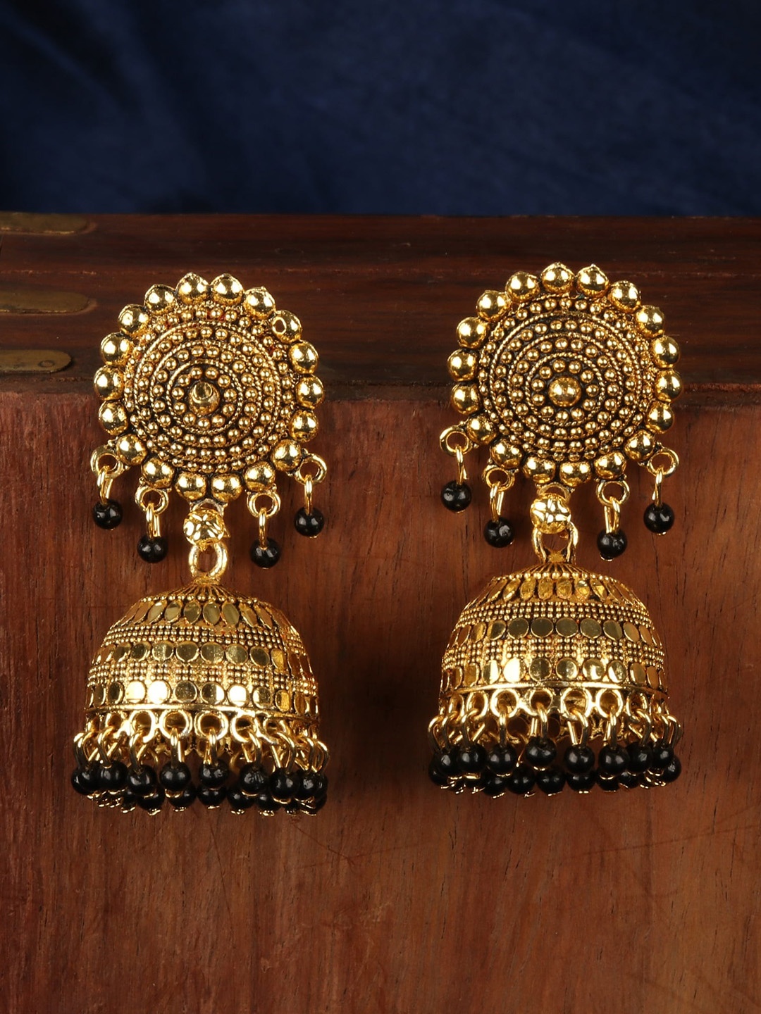 

ANIKAS CREATION Gold-Plated Dome Shaped Jhumkas