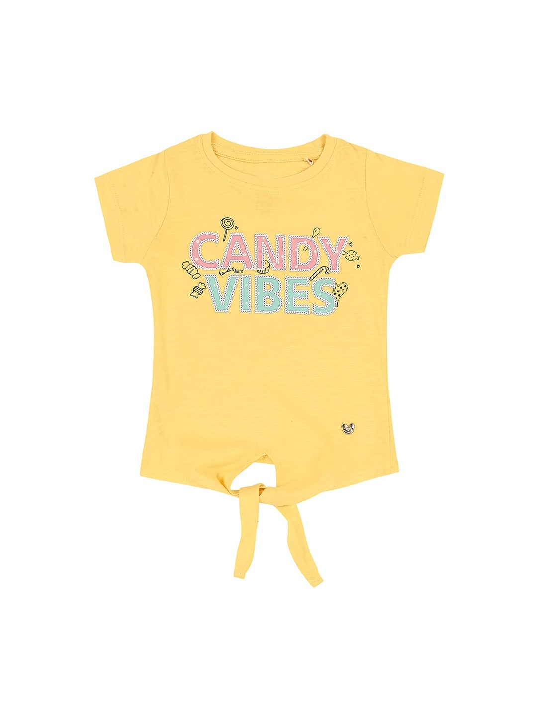 

Ed-a-Mamma Girls Yellow Printed Round Neck Cotton Pure Cotton T-shirt