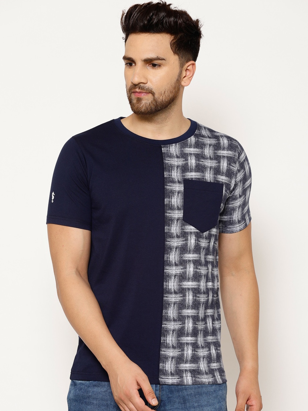 

EPPE Men Navy Blue Printed Round Neck Cotton T-shirt