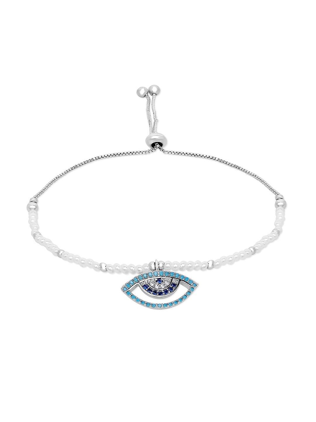 

Moon Dust Silver-Plated American Diamond Evil Eye Charm Strand Bracelet