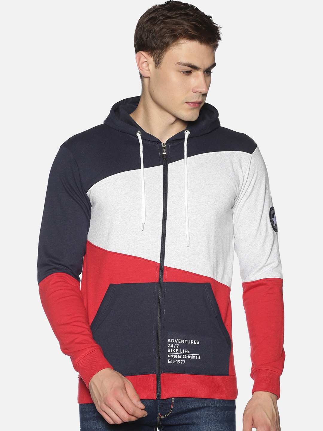 

UrGear Men Multicoloured Colourblocked Hooded Sweatshirt, Multi