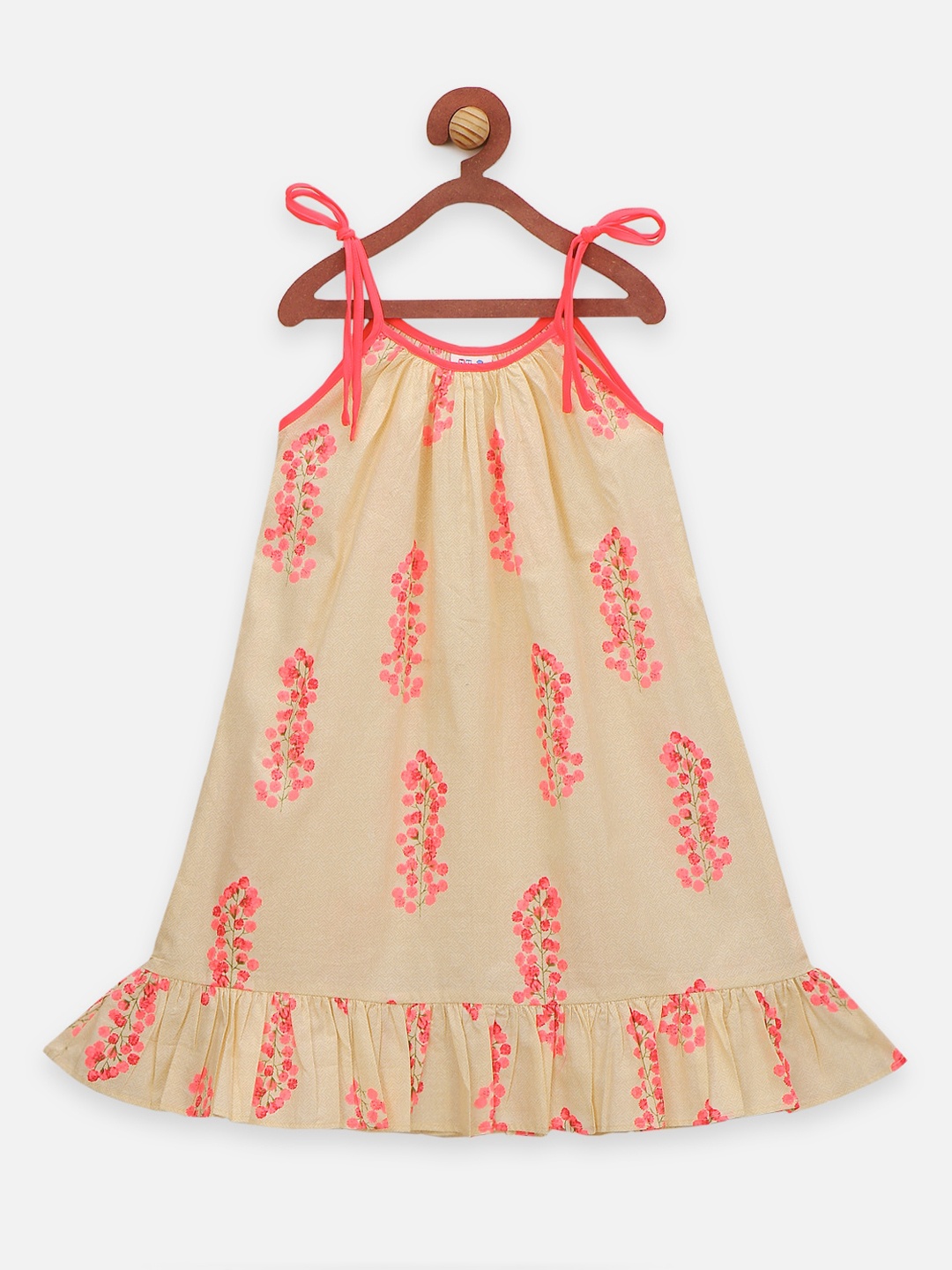 

LilPicks Girls Beige & Pink Printed A-Line Dress