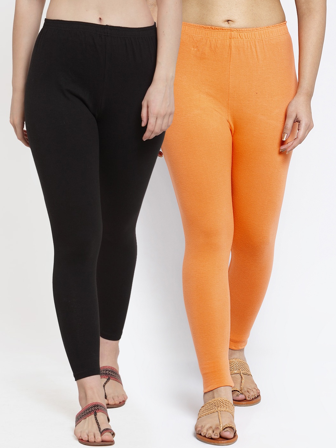 

GRACIT Women Pack Of 2 Solid Ankle-Length Leggings, Black