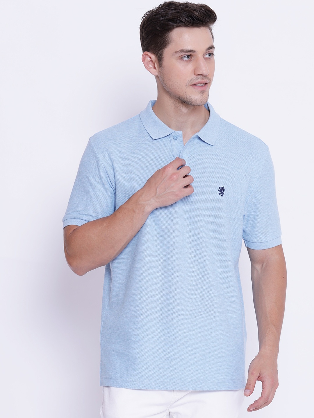 

Red Tape Men Blue Solid Polo Collar Cotton T-shirt