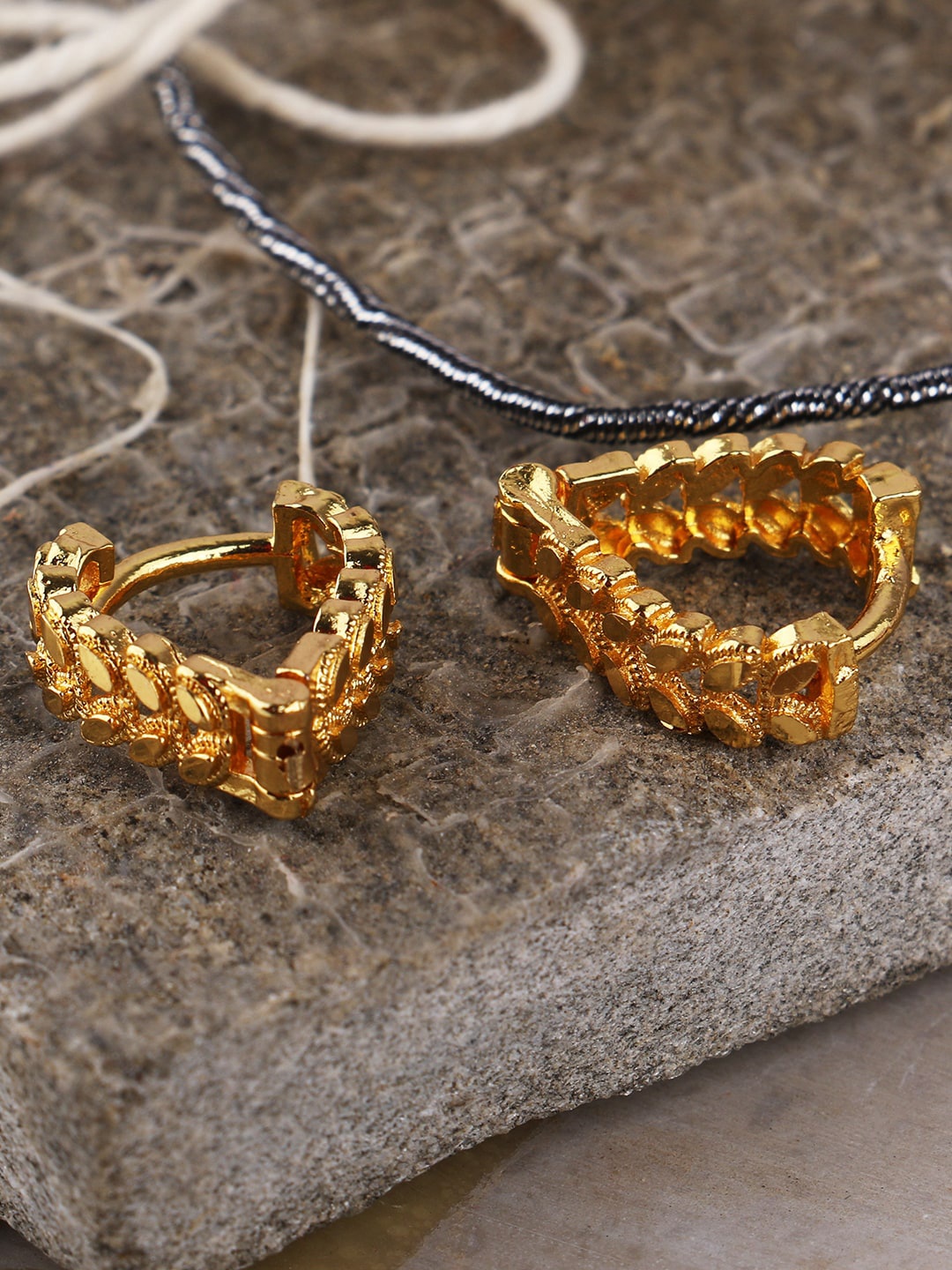 

ANIKAS CREATION Gold-Toned Contemporary Drop Earrings