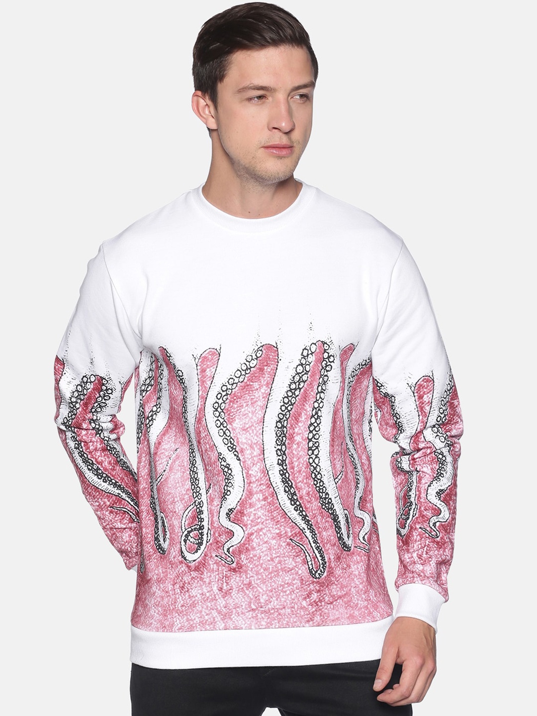 

UrGear Men White & Pink Printed Cotton Sweatshirt