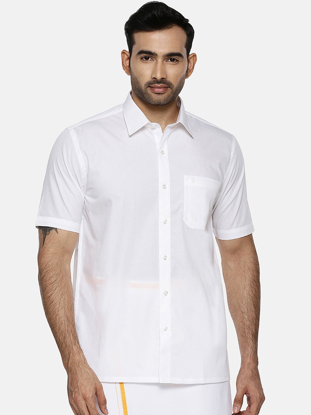 

Ramraj Men White Regular Fit Solid Ethnic Shirt