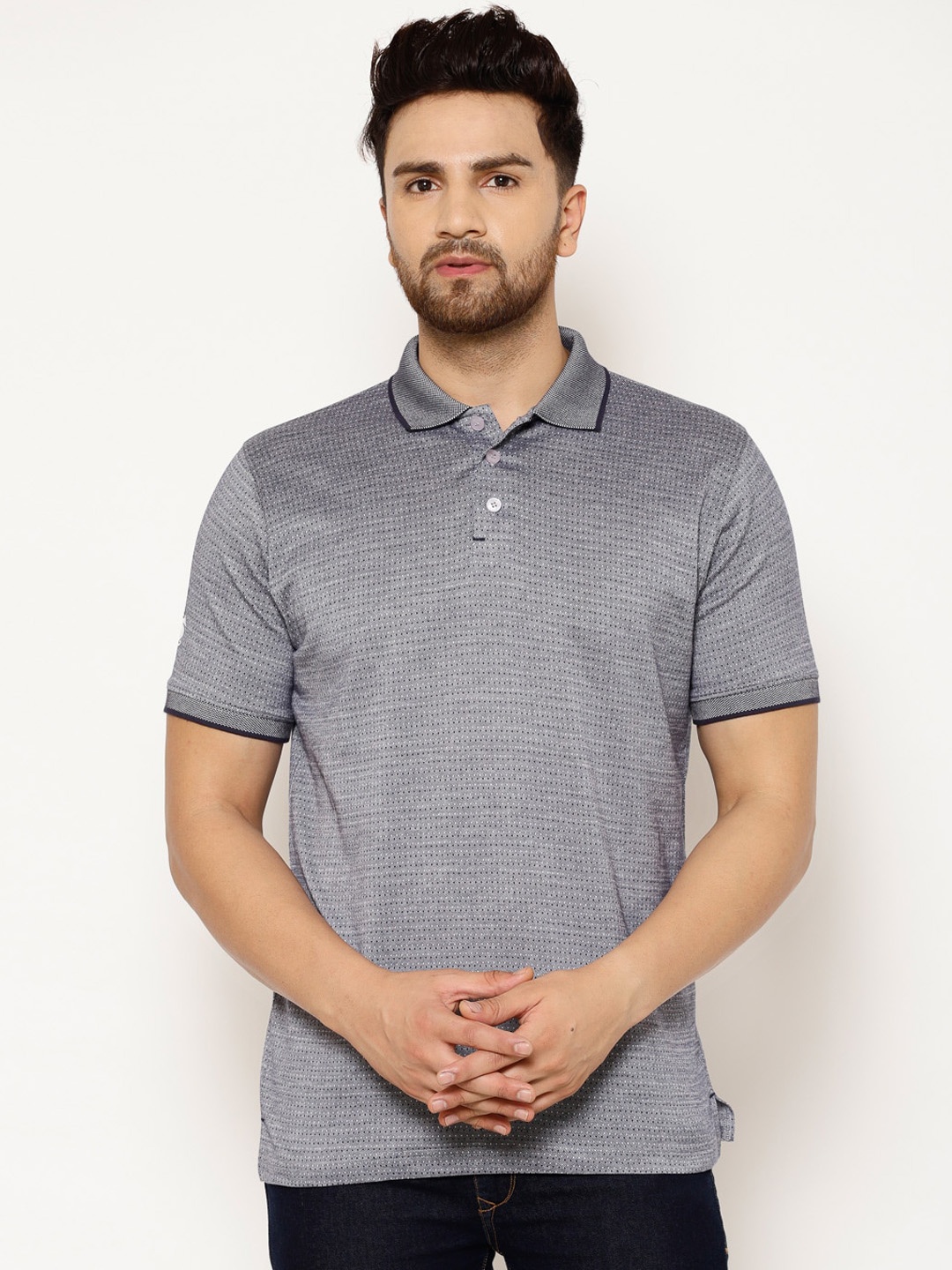 

EPPE Men Grey Printed Polo Collar T-shirt