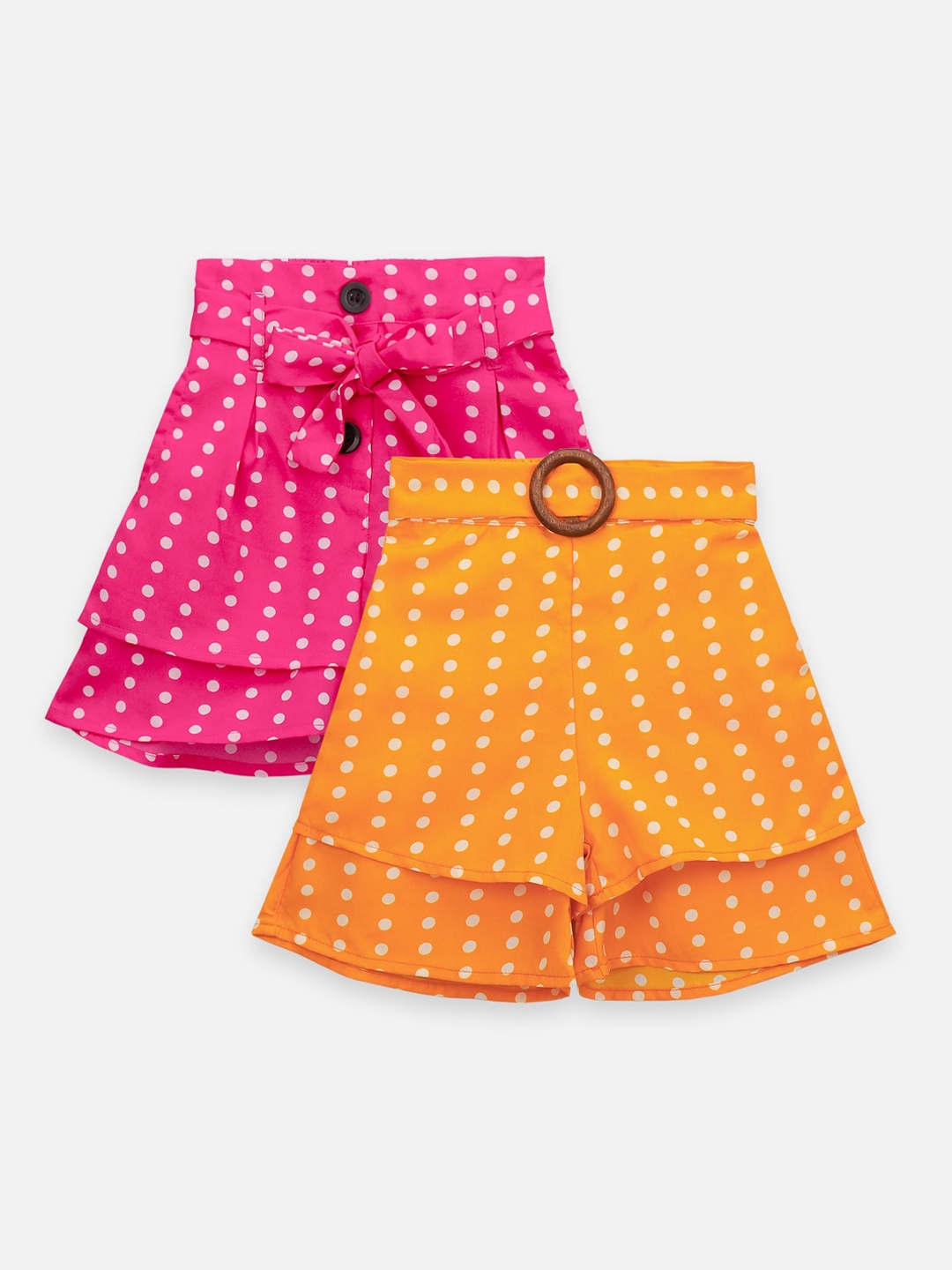 

LilPicks Girls Pack of 2 Polka Dot Printed Regular Shorts, Pink