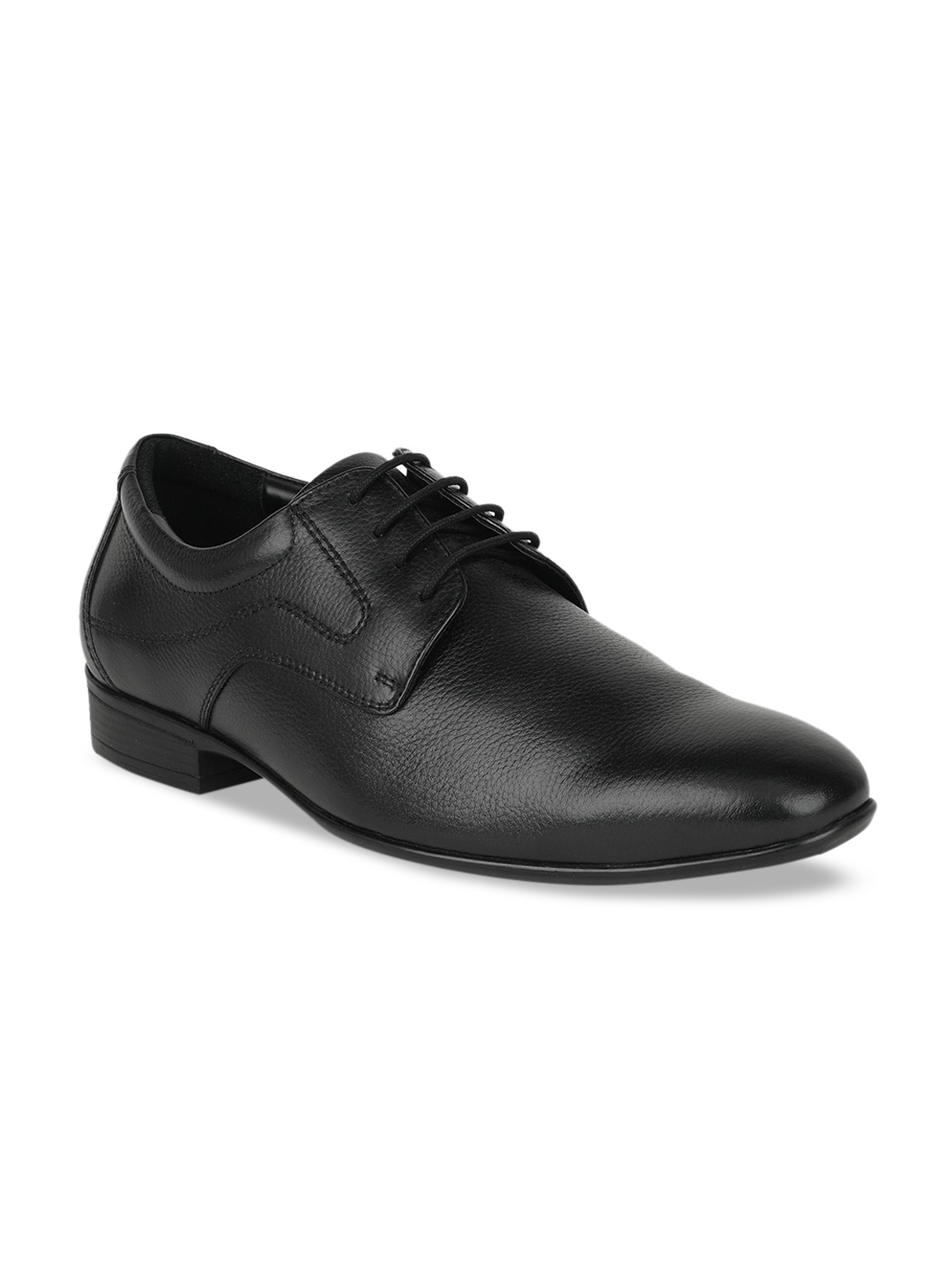 

Bata Men Black Textured Formal Leather Derbys