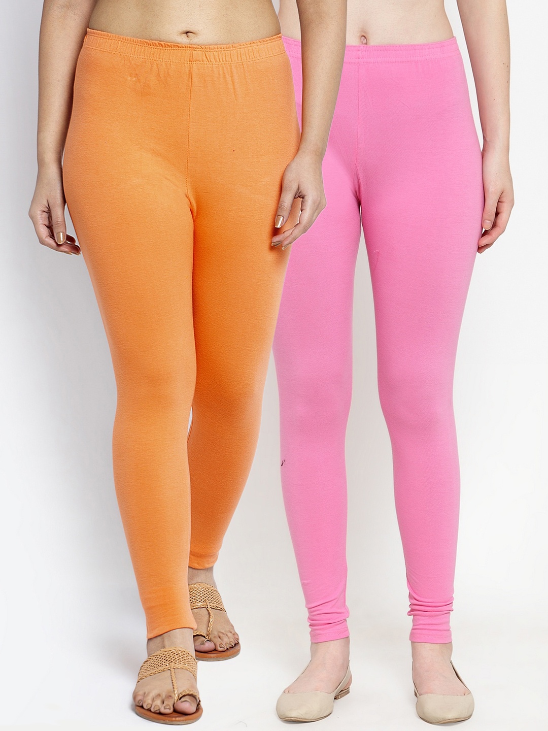 

GRACIT Women Pack Of 2 Solid Ankle-Length Leggings, Pink
