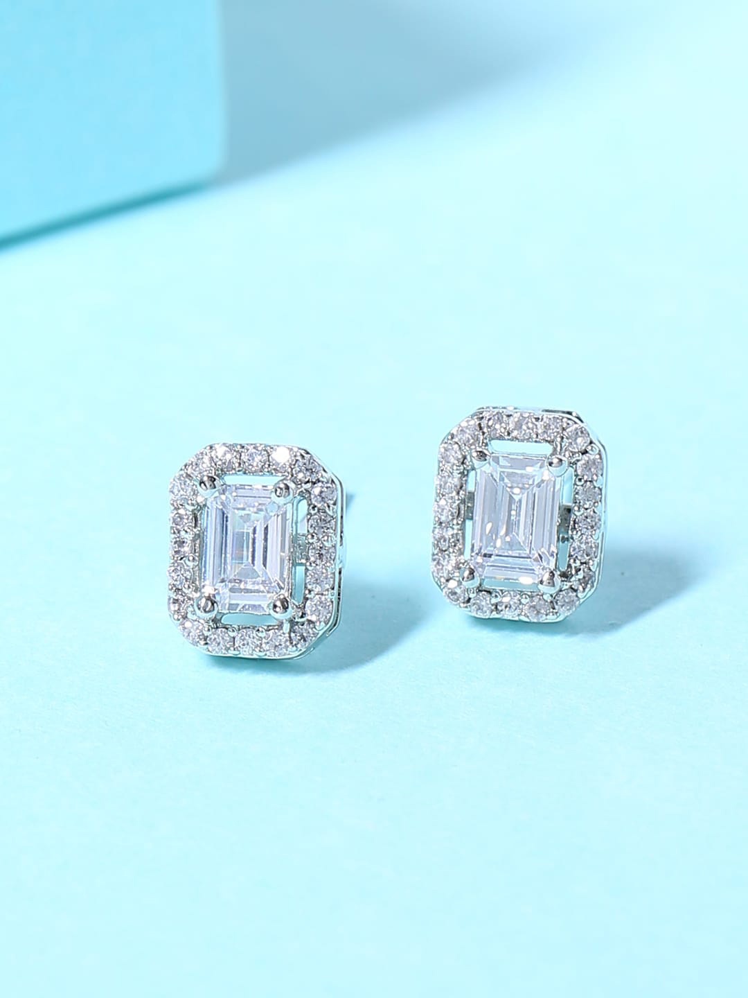 

Shoshaa Silver-Plated Cubic Zirconia Handcrafted Contemporary Studs