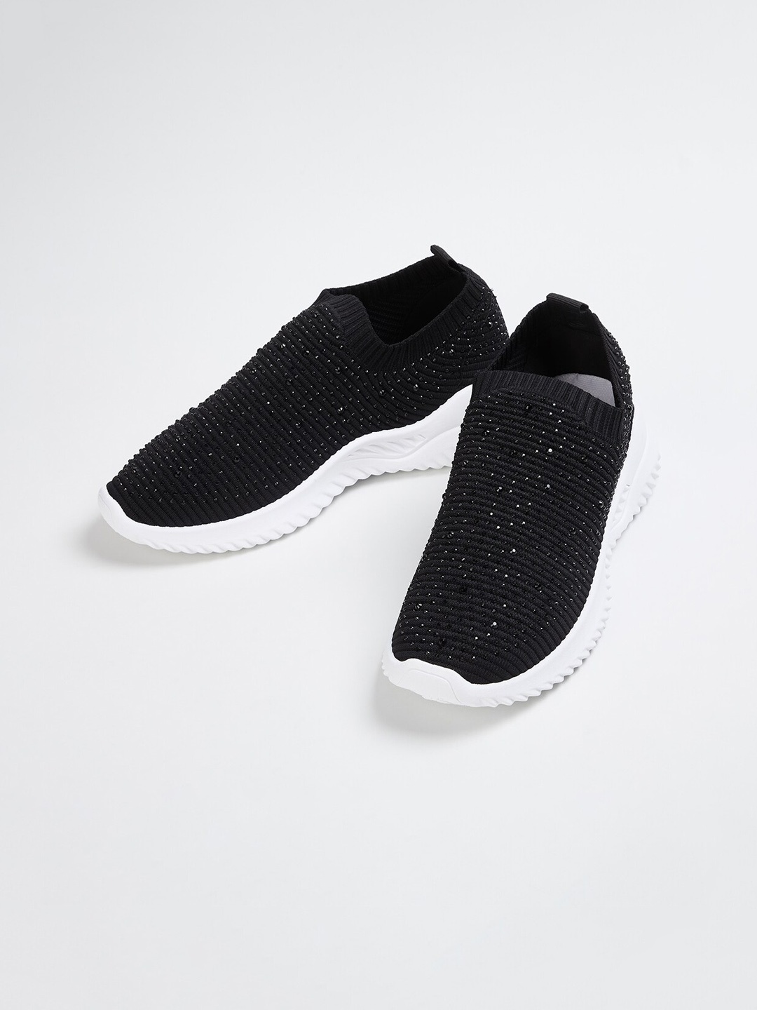 

Ginger by Lifestyle Women Black Woven Design Slip-On Sneakers Casual Shoes