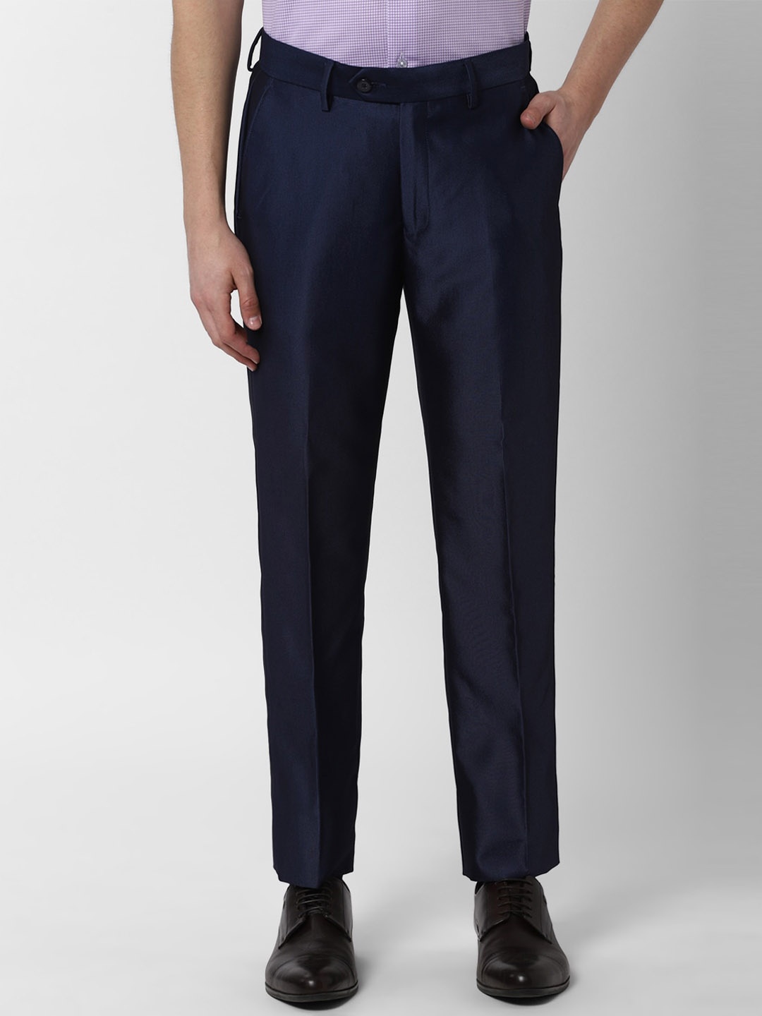 

Peter England Elite Men Navy Blue Slim Fit Self Design Formal Trousers