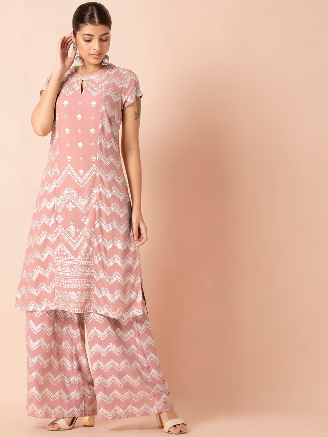 

INDYA Women Pink Printed Keyhole Neck Kurta