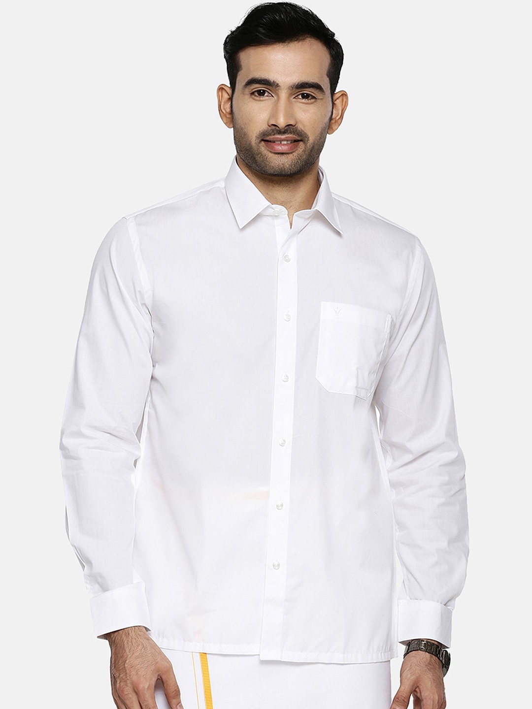 

Ramraj Men White Regular Fit Solid Pure Cotton Ethnic Shirt