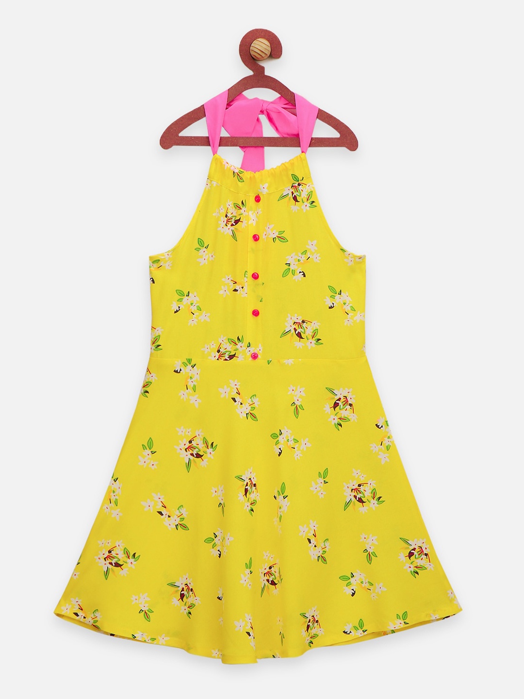 

LilPicks Girls Yellow & Green Floral Printed Fit and Flare Dress