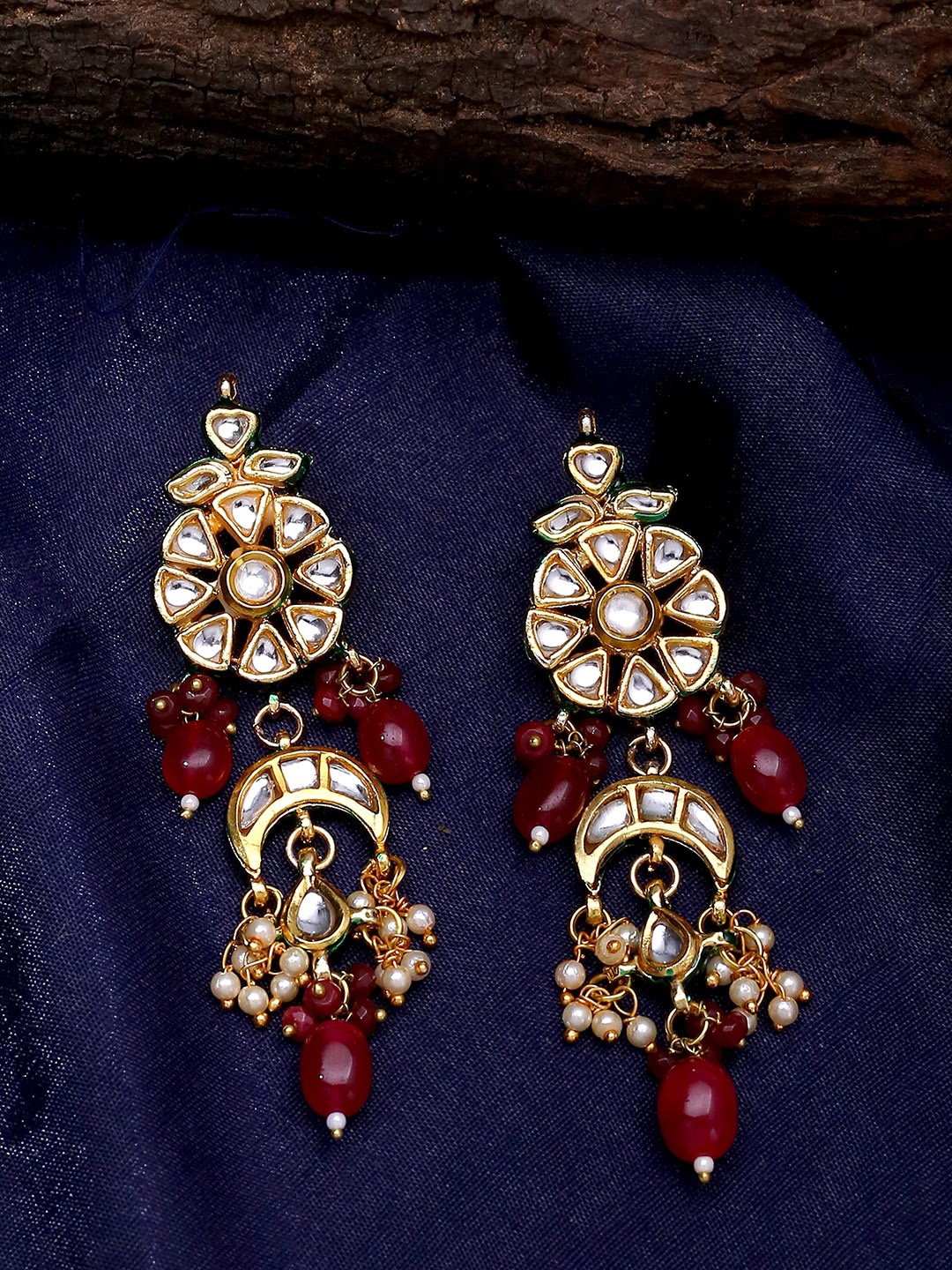 

Shoshaa Gold-Plated & Red Kundan Contemporary Jhumkas