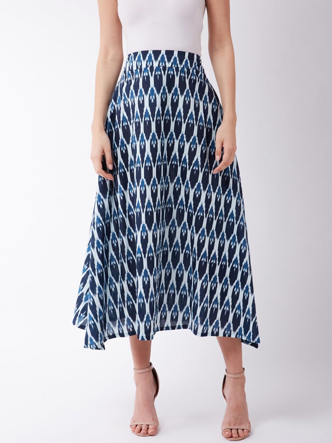 

InWeave Women Blue & White Printed Flared Midi Skirt