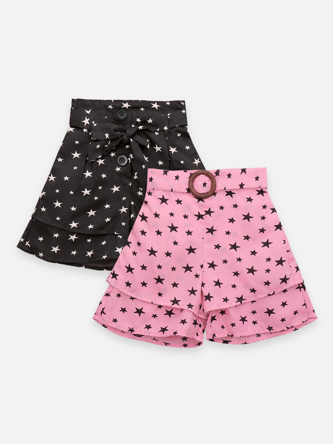 

LilPicks Girls Pack Of 2 Printed Regular Fit Shorts, Black