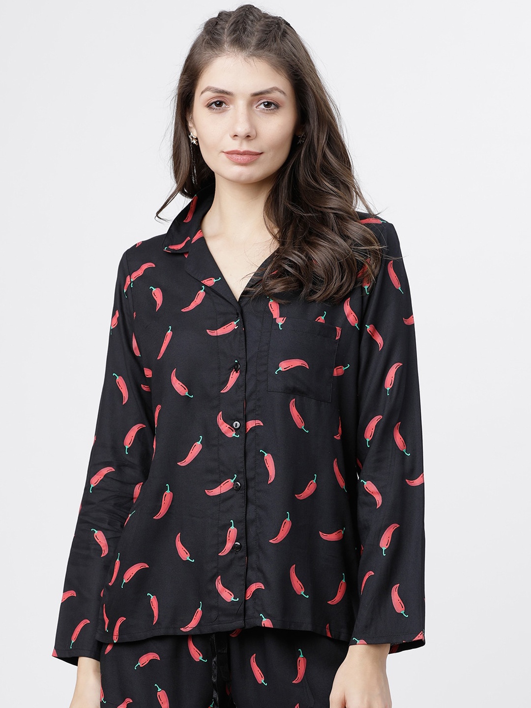 Tokyo Talkies Women Black & Red Printed Sleep Shirt