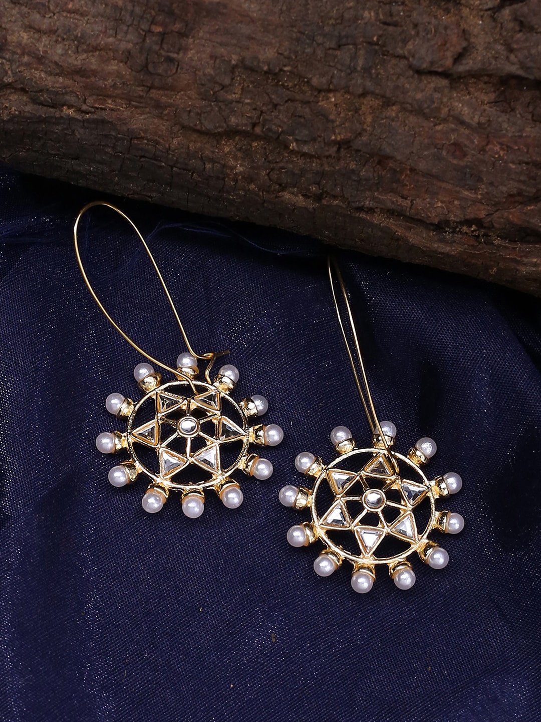 

Shoshaa Gold-Toned & Off-White Circular Drop Earrings