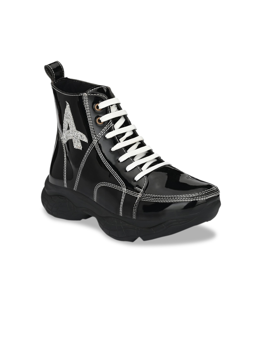AfroJack Women Black & White Printed Mid-Top Sneakers
