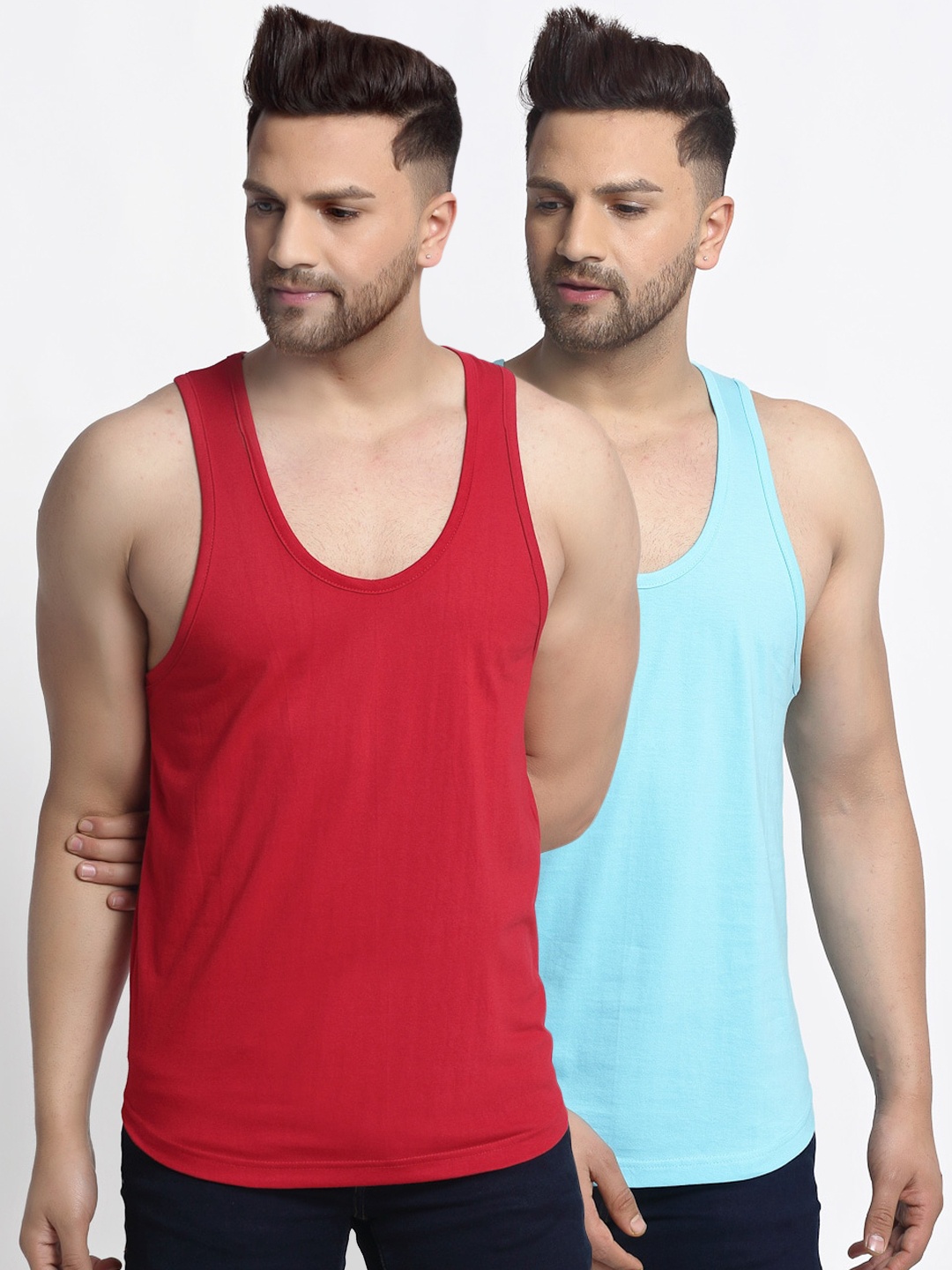 

Friskers Men Pack Of 2 Solid Gym Vests, Red