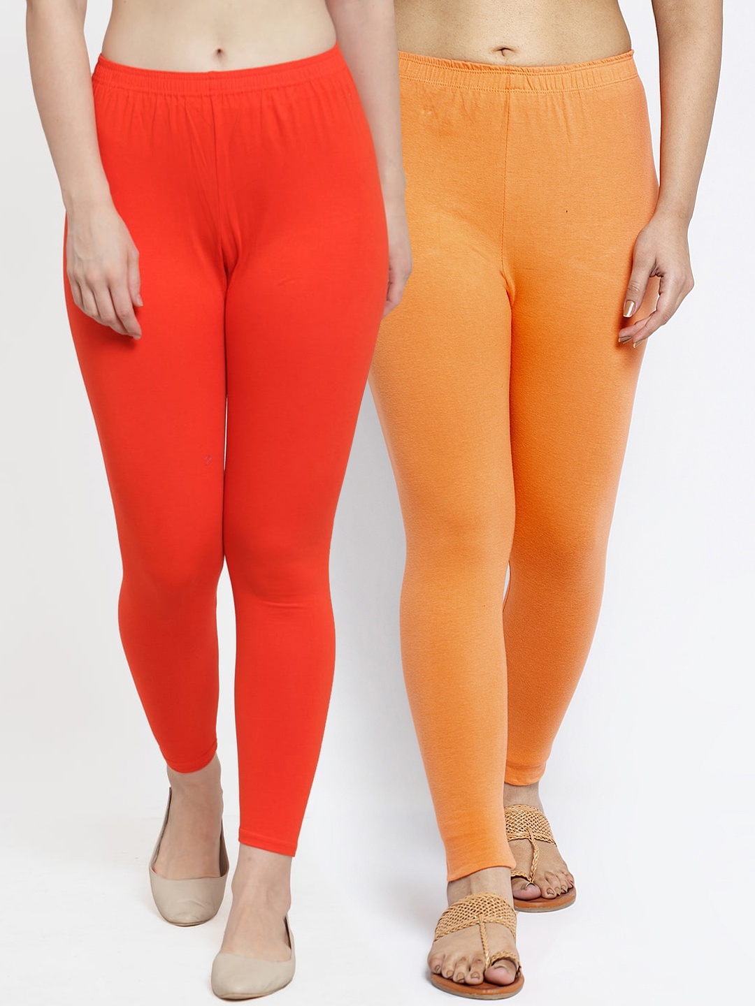 GRACIT Women Pack Of 2 Solid Ankle-Length Leggings, Orange