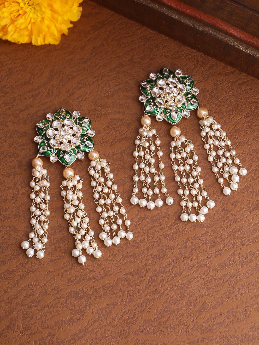 

Shoshaa Green Gold-Plated Tasselled Contemporary Jhumkas