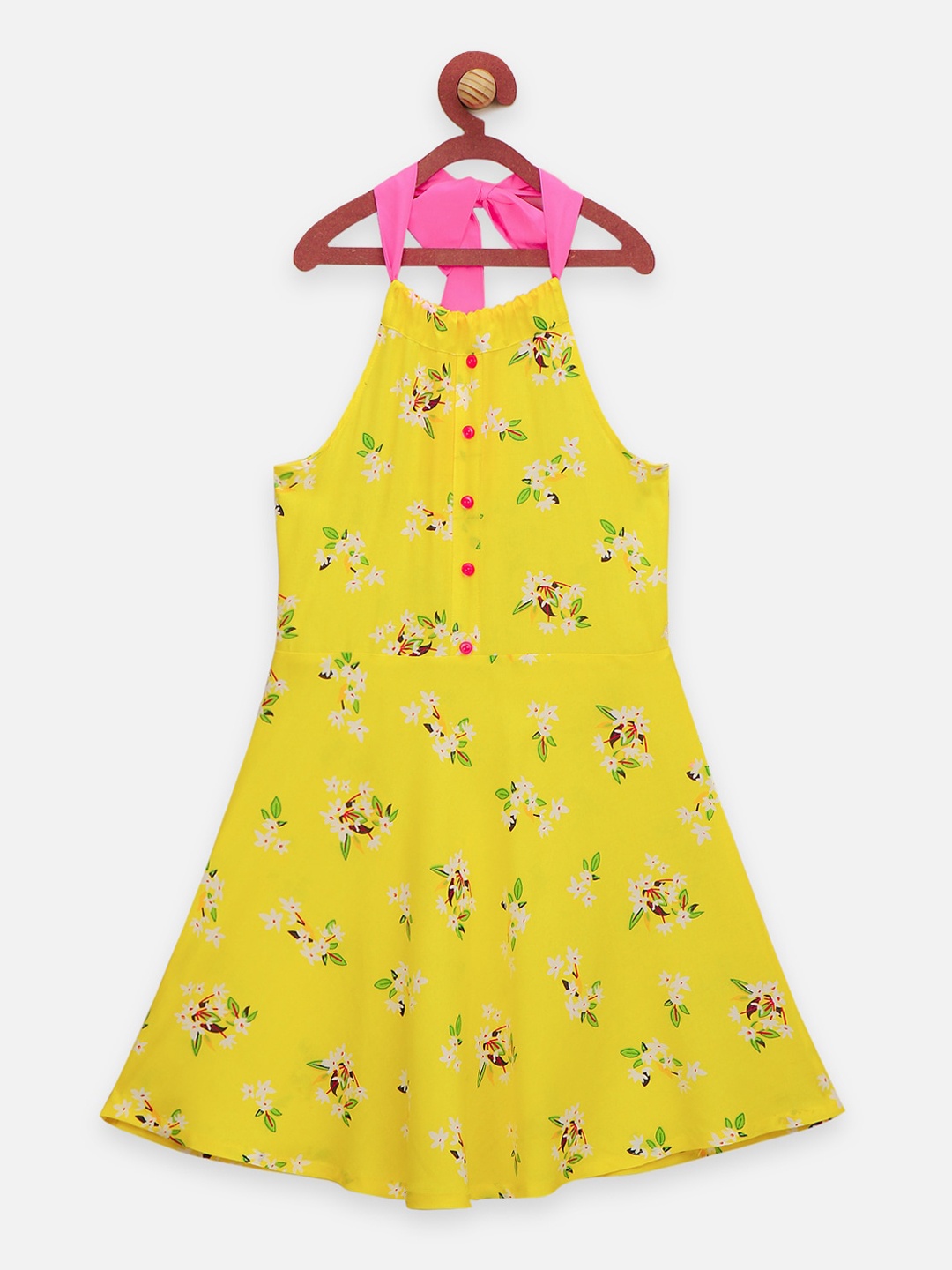 

LilPicks Girls Yellow Printed A-Line Dress