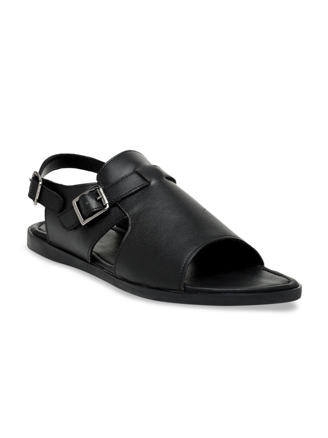 

BEAVER Men Black Leather Comfort Sandals