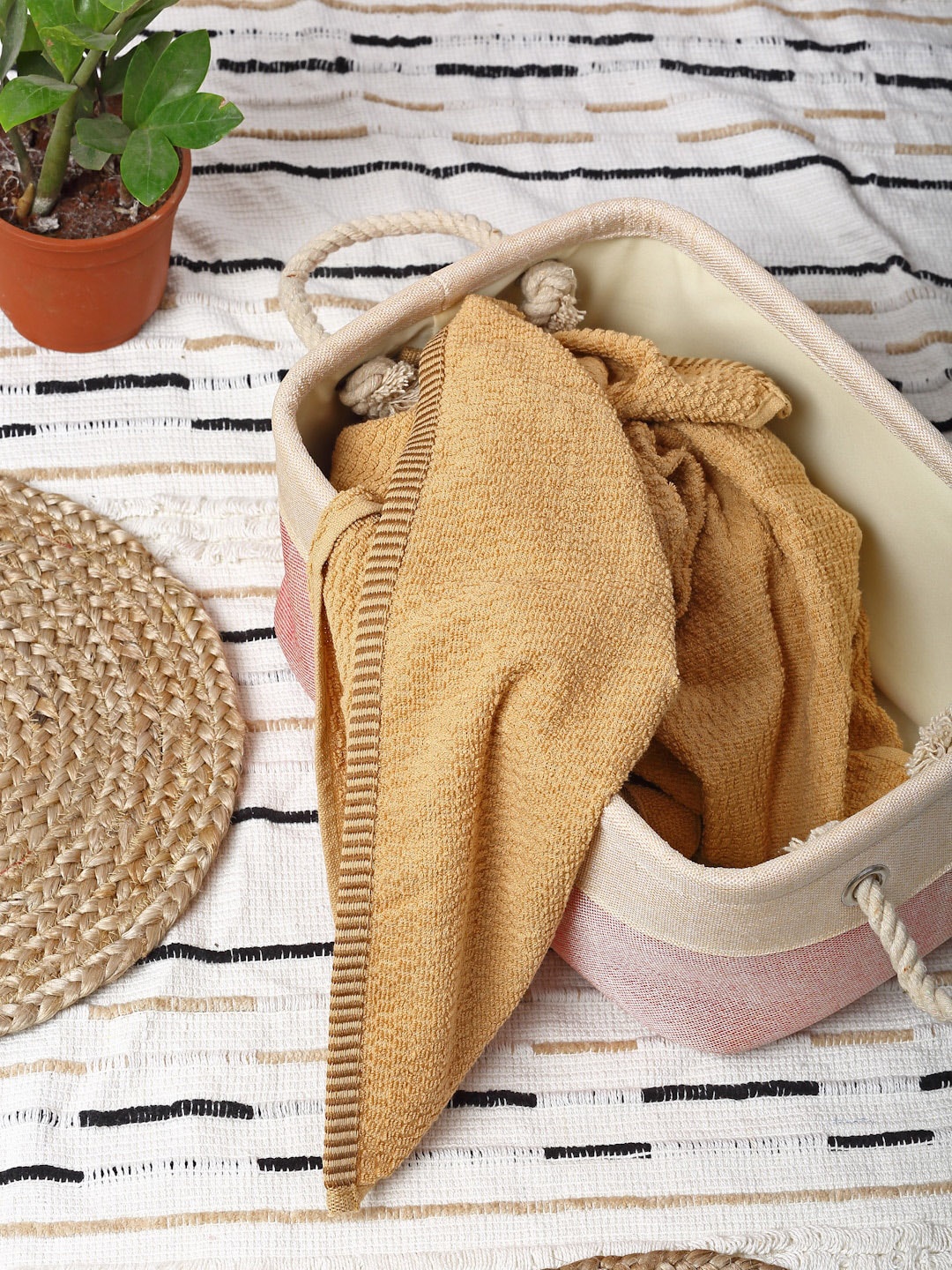 

HOSTA HOMES Pink & Beige Solid Multipurpose Organiser Basket