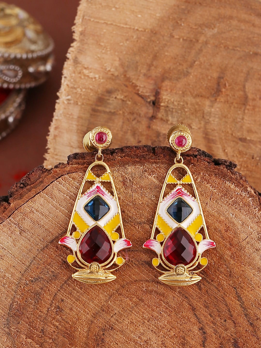 

Shoshaa Red & Blue Gold-Plated Contemporary Tribal Drop Earrings