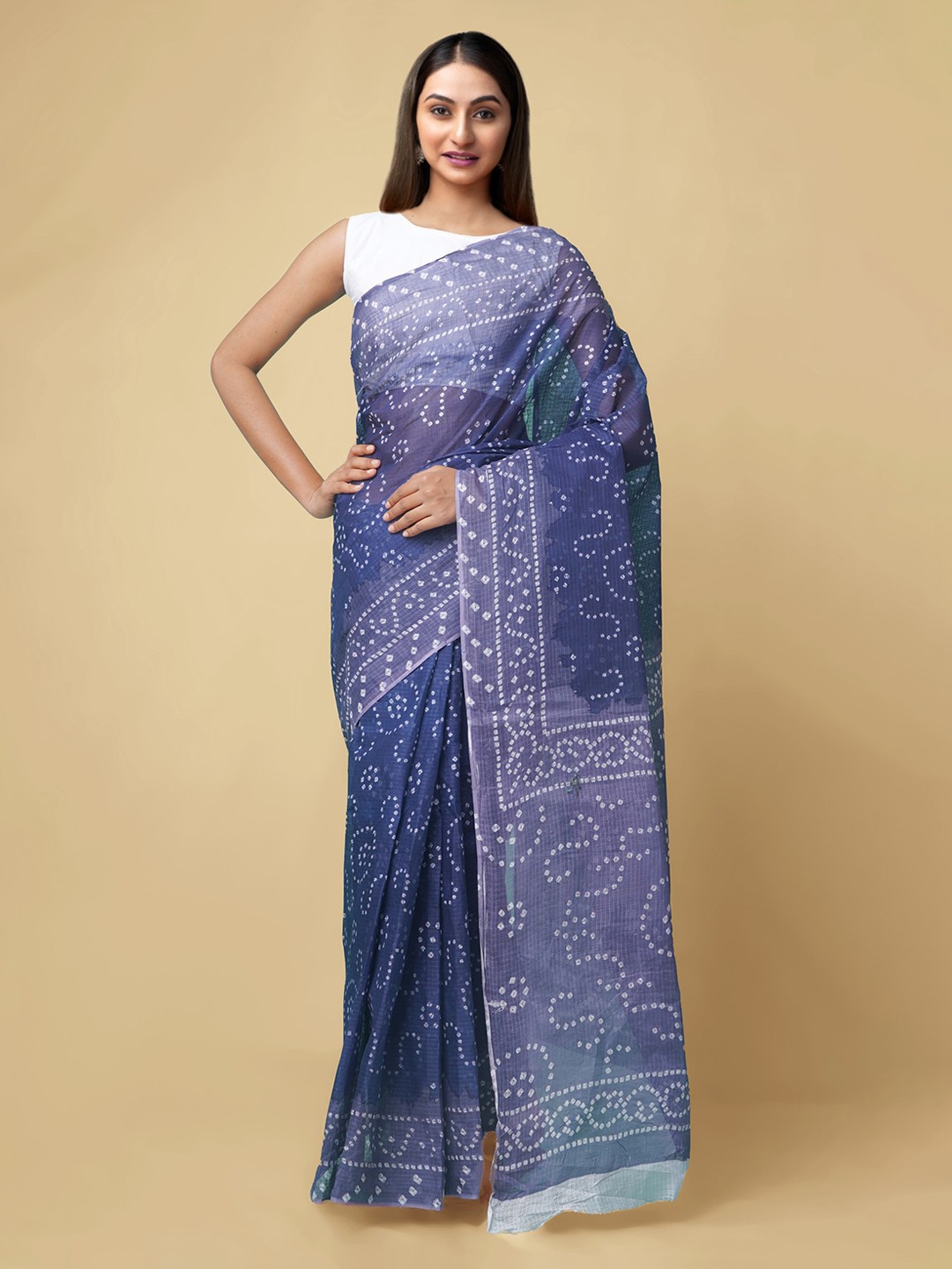 

Unnati Silks Blue & White Pure Cotton Printed Bandhani Saree