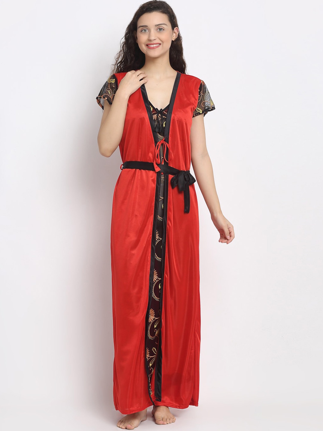 

Secret Wish Red & Black Embroidered Nightdress