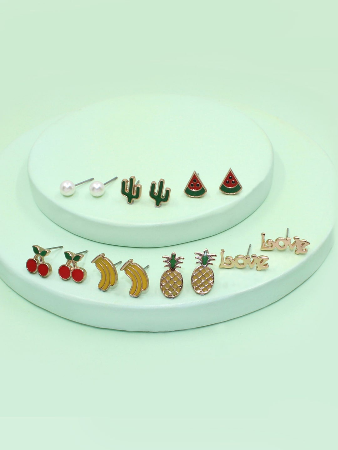 

Runway Ritual Set Of 7 Multicoloured Gold-Plated Contemporary Studs, Multi