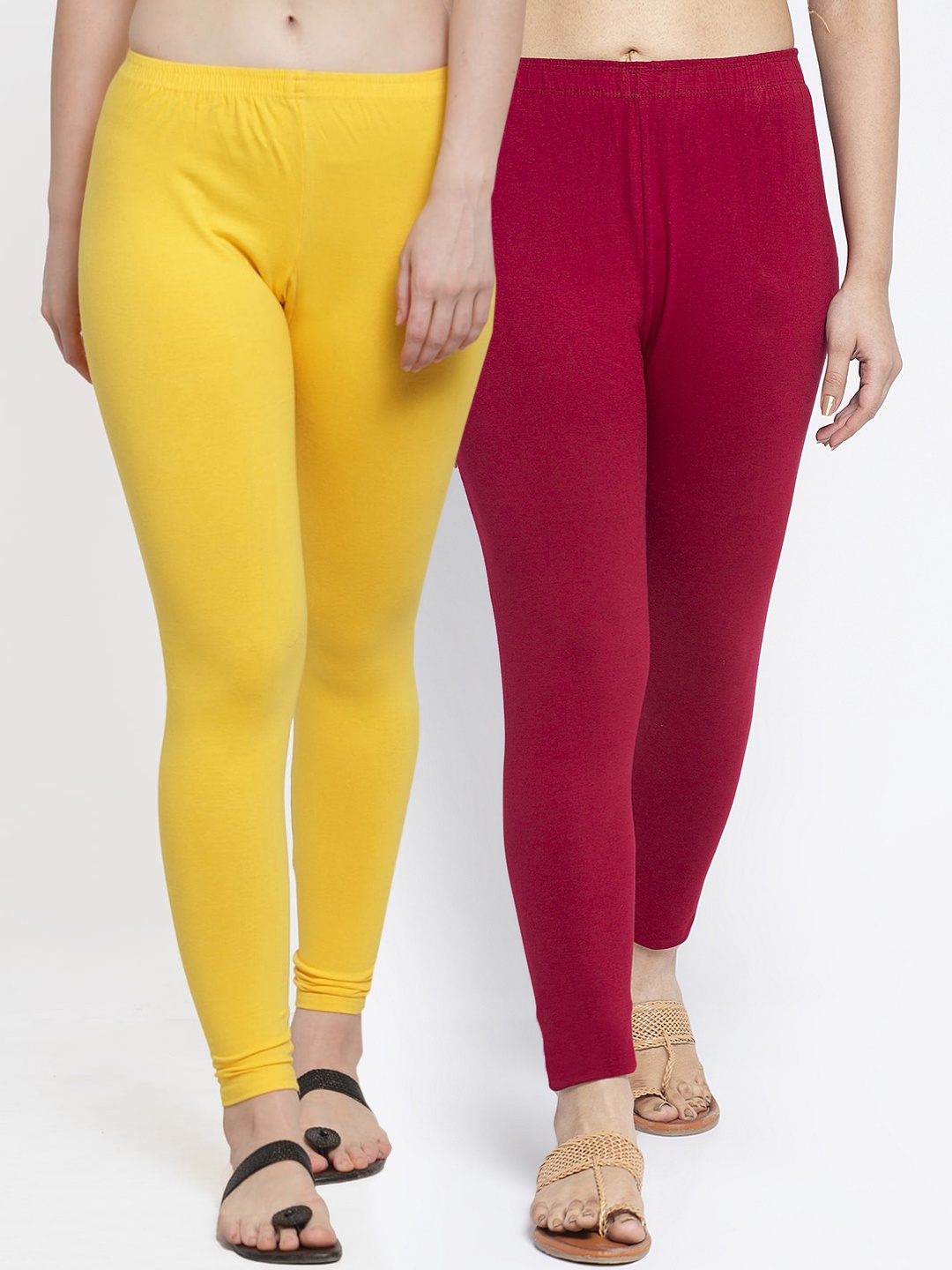 

GRACIT Women Pack Of 2 Solid Ankle-Length Leggings, Yellow