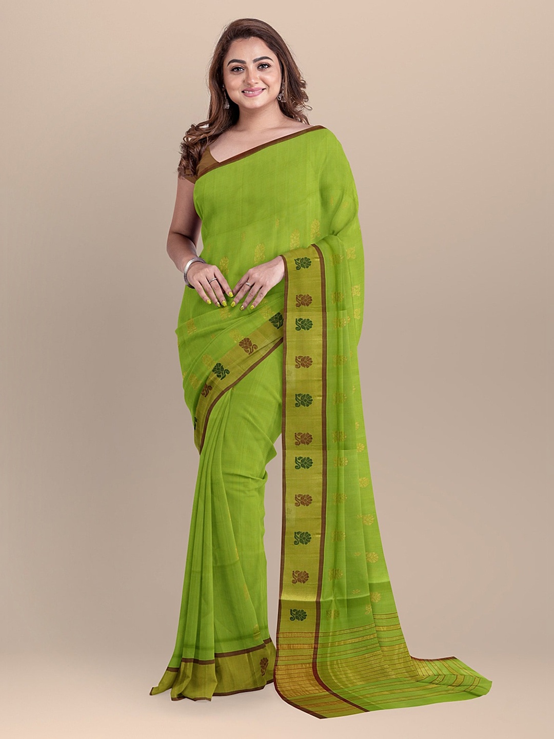 

APCO Green Pure Cotton Solid Venkatgiri Saree