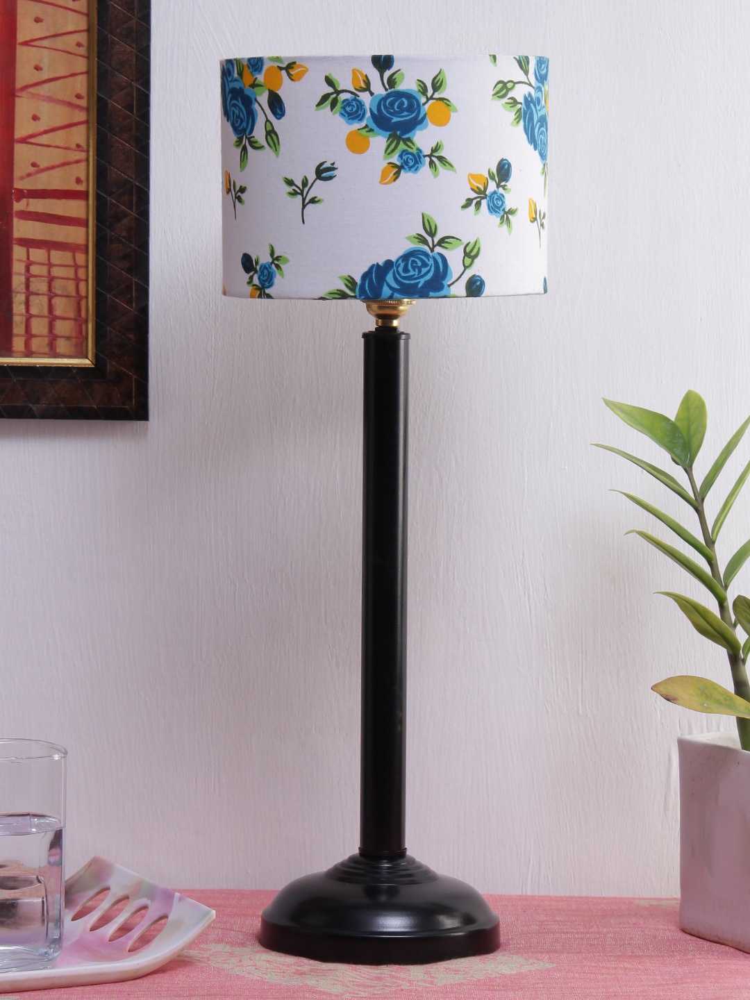 

Devansh White & Blue Printed Traditional Buffet Table Lamp with Shade