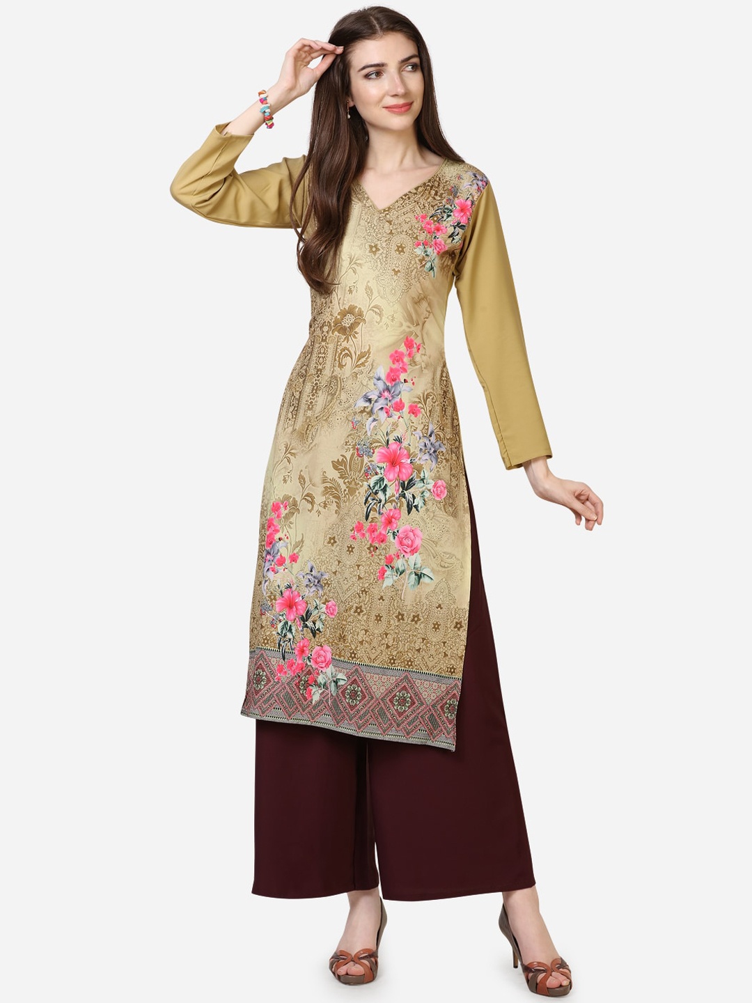 

Florence Women Beige Floral Printed Kurta with Palazzos