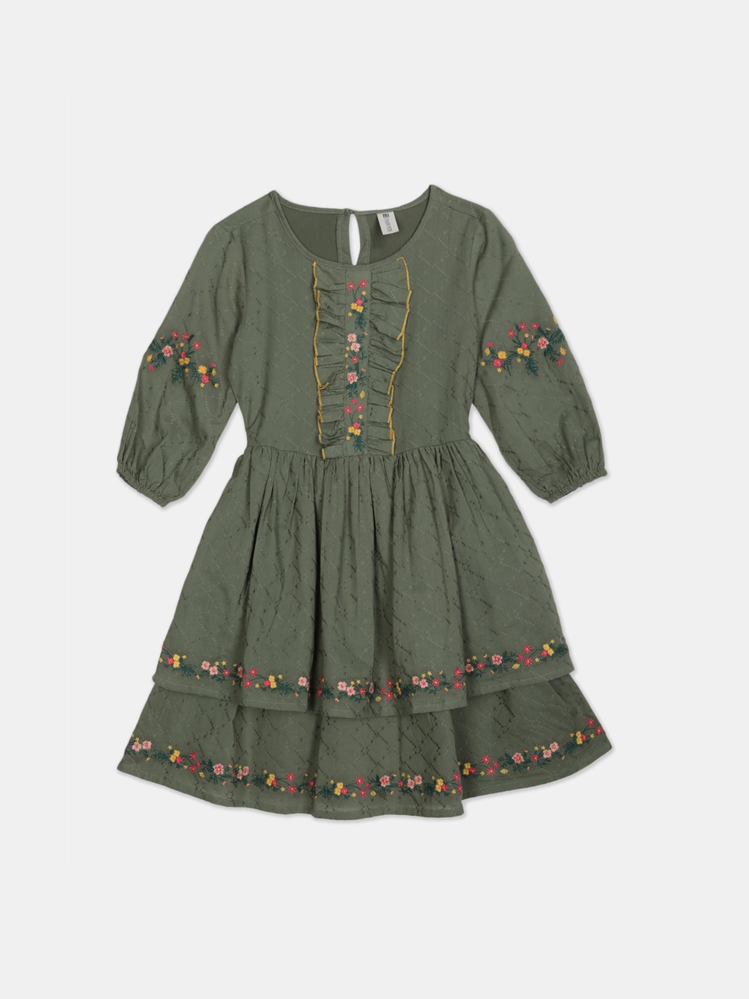 

Cherokee Girls Olive Green Self Design Fit and Flare Dress
