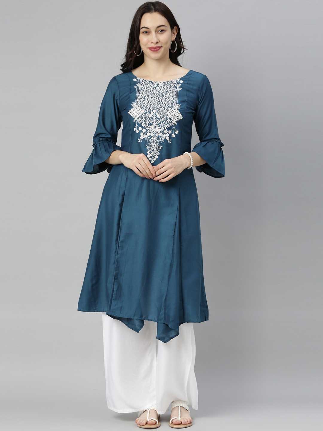 

Neerus Women Blue Yoke Design Kurta