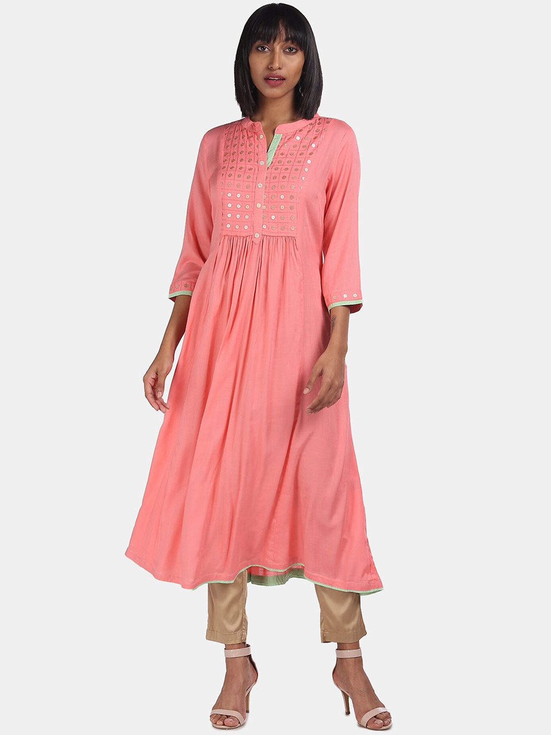 

Anahi Women Pink Mandarin Neck Sequins Embellished Kurta