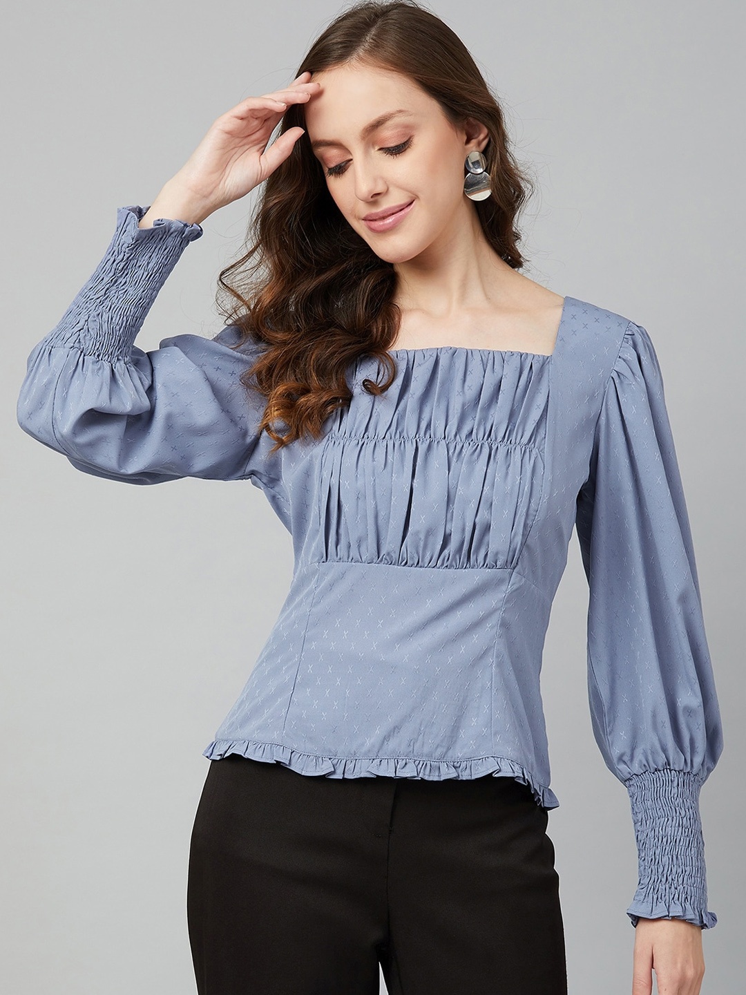 

Carlton London Blue Puff Sleeves Crepe Regular Top